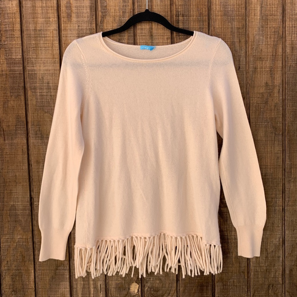 J. McLaughlin Cream Colored Fringe Cashmere Sweater